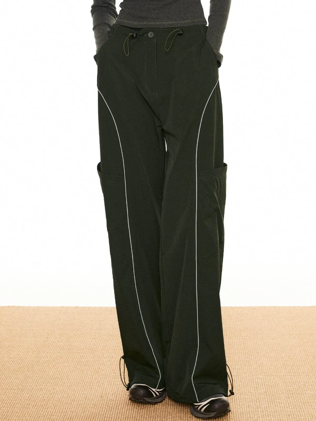 Women's Casual Pants with Piping & Drawstring