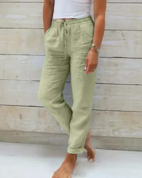 Women's Linen Relaxed Fit Casual Pants with Drawstring