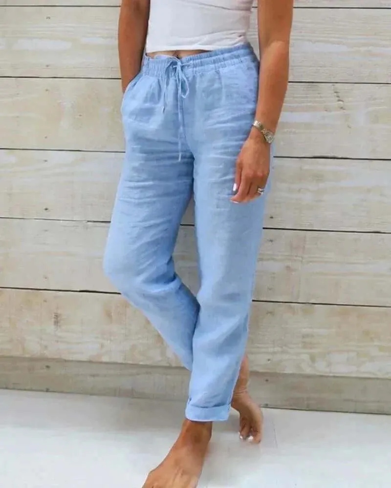 Women's Linen Relaxed Fit Casual Pants with Drawstring