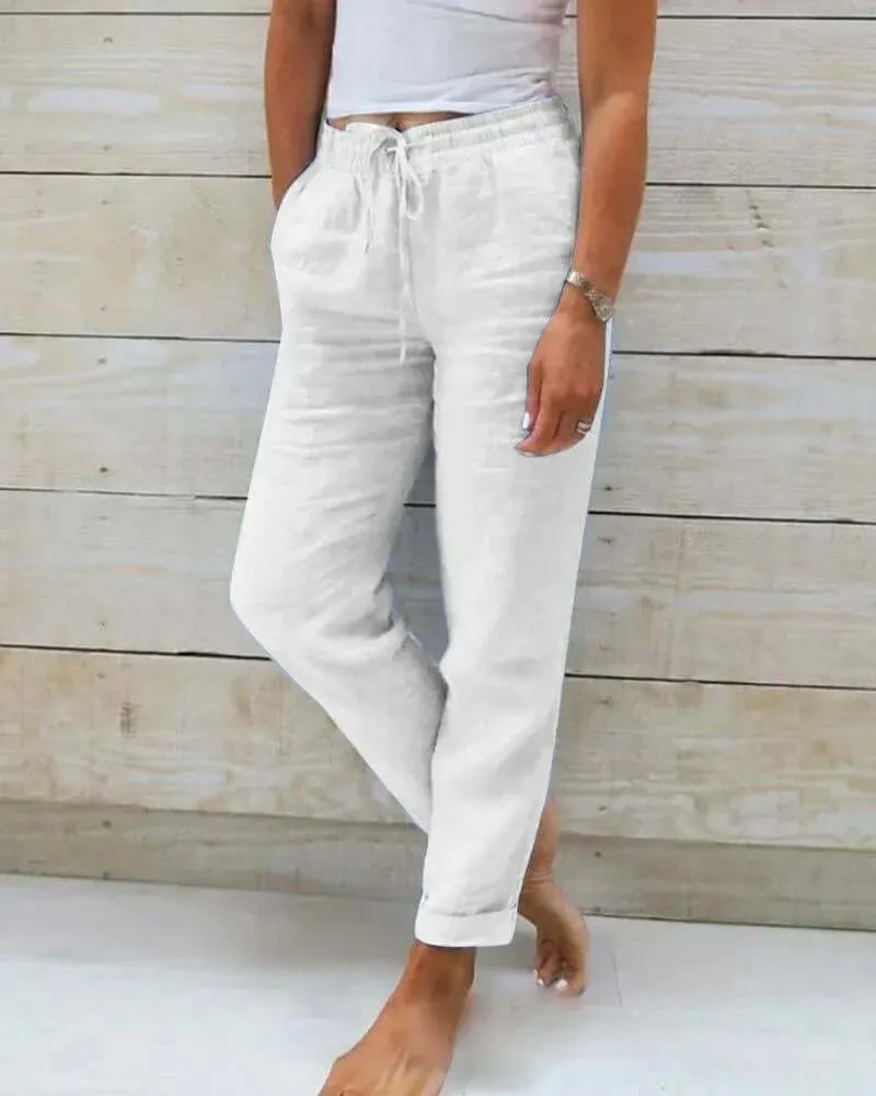 Women's Linen Relaxed Fit Casual Pants with Drawstring