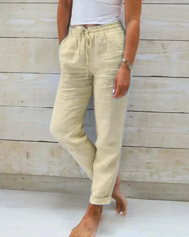 Women's Linen Relaxed Fit Casual Pants with Drawstring