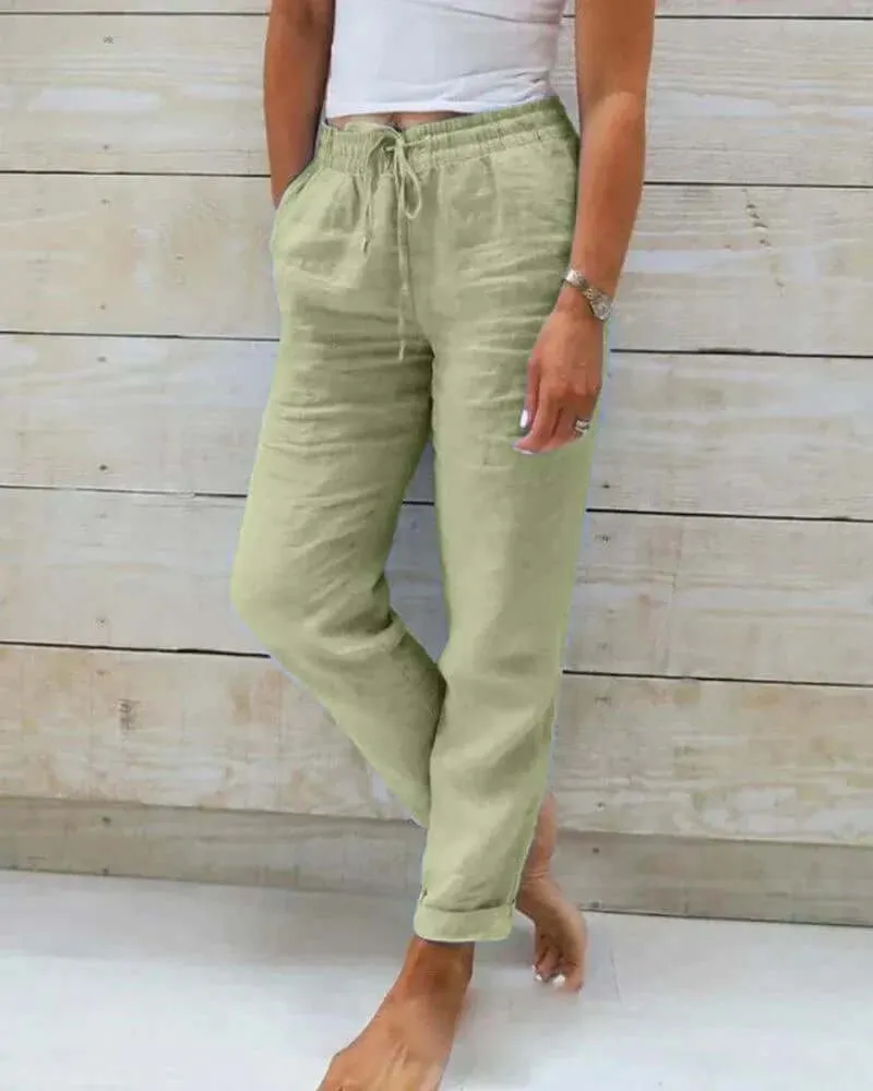 Women's Linen Relaxed Fit Casual Pants with Drawstring