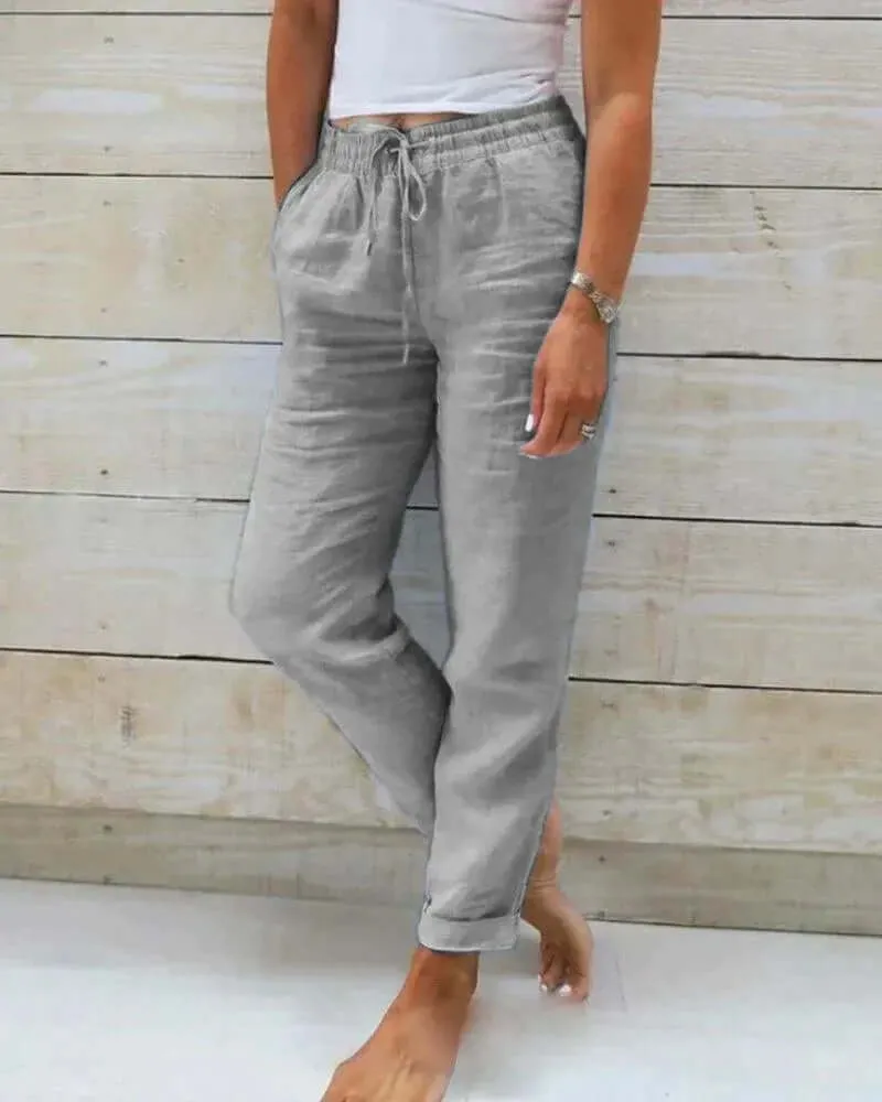 Women's Linen Relaxed Fit Casual Pants with Drawstring